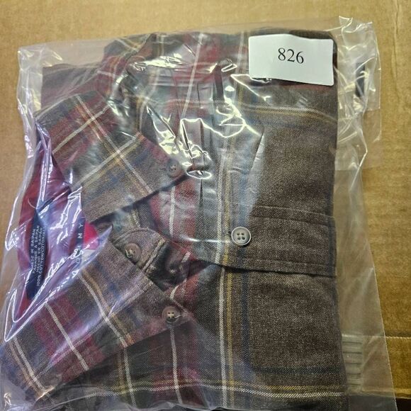 Tommy Hilfiger Flannel Mens Sz Medium Brown Burgundy Plaid Button Up Shirt - Picture 8 of 8